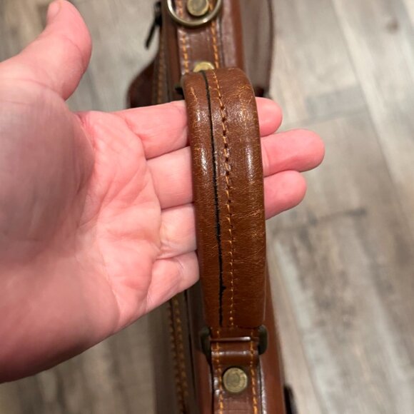 Vera Pelle Brown Italian Leather Briefcase Laptop Messenger Book Bag - Picture 7 of 11